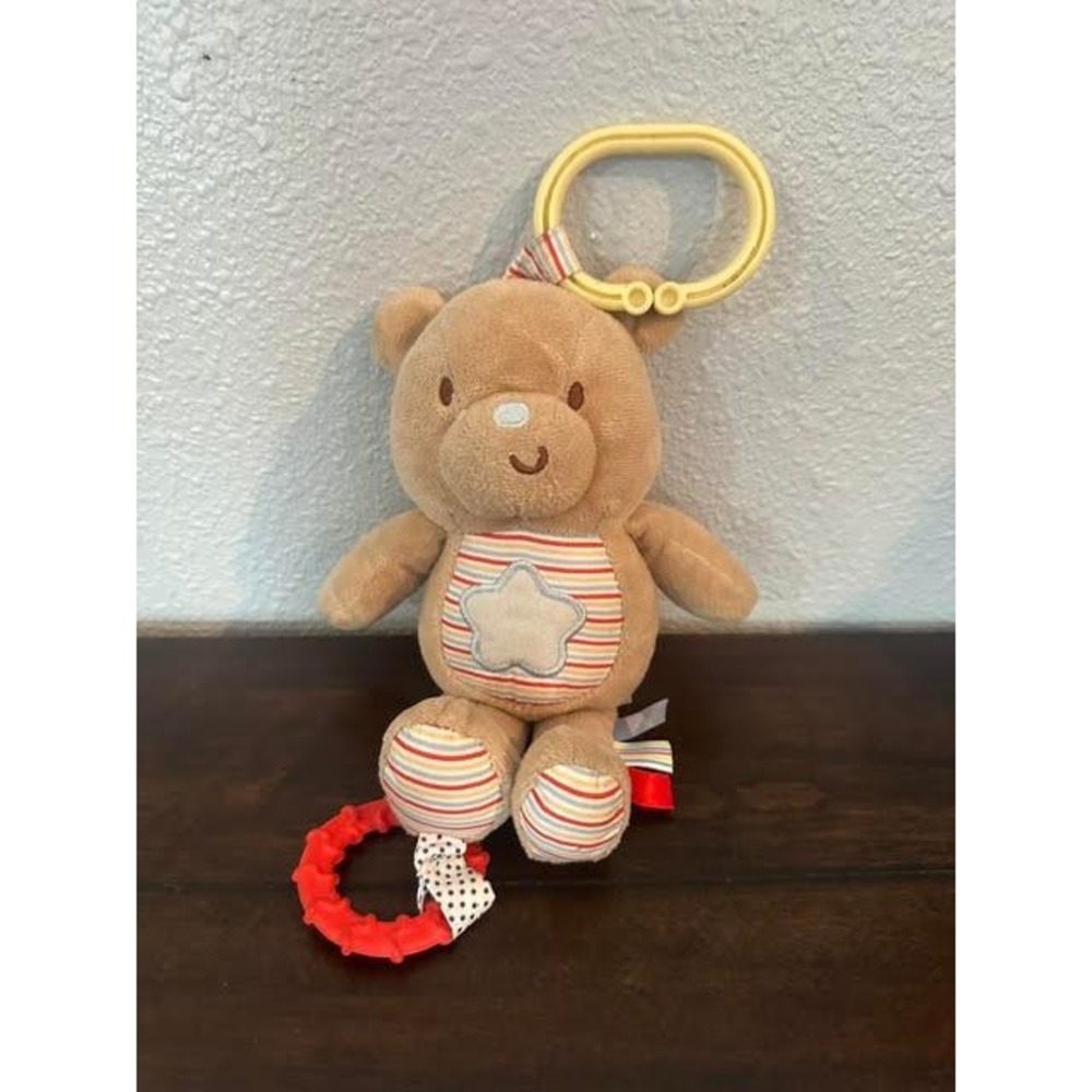 Spark Create Imagine Plush Bear Stroller Toy Tan Striped Star Sensory Activity